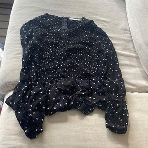 Zara long sleeve black with white polka dot peplum top